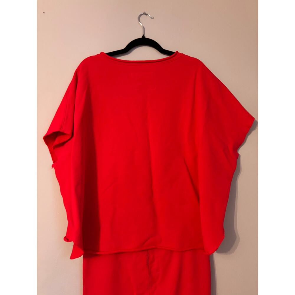 Frank & Eileen Cherry Red Sweat Set M OS Cropped Top Pants Raw Hem Oversized - Picture 7 of 12